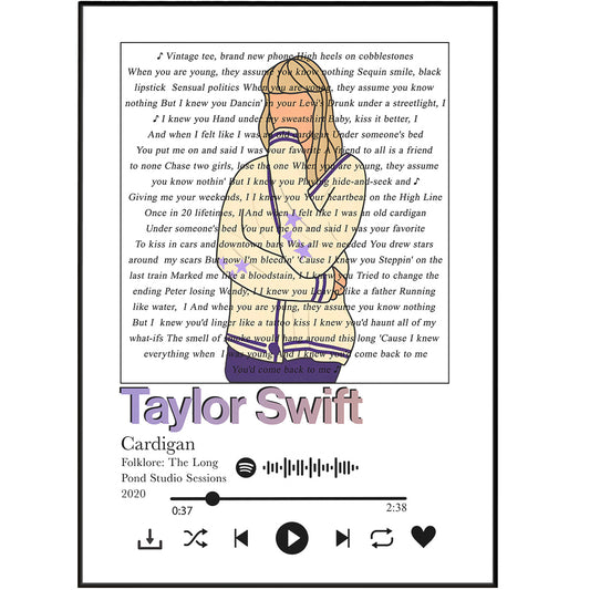 Taylor Swift - Cardigan Lyrics Prints