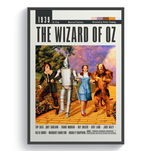 This set of Wizard of Oz movie posters captures the allure of 80s and 90s Hollywood films. With a midcentury modern style, these retro movie posters make the perfect addition to any home decor. Featuring minimal movie art, these prints are sure to please any movie enthusiast.