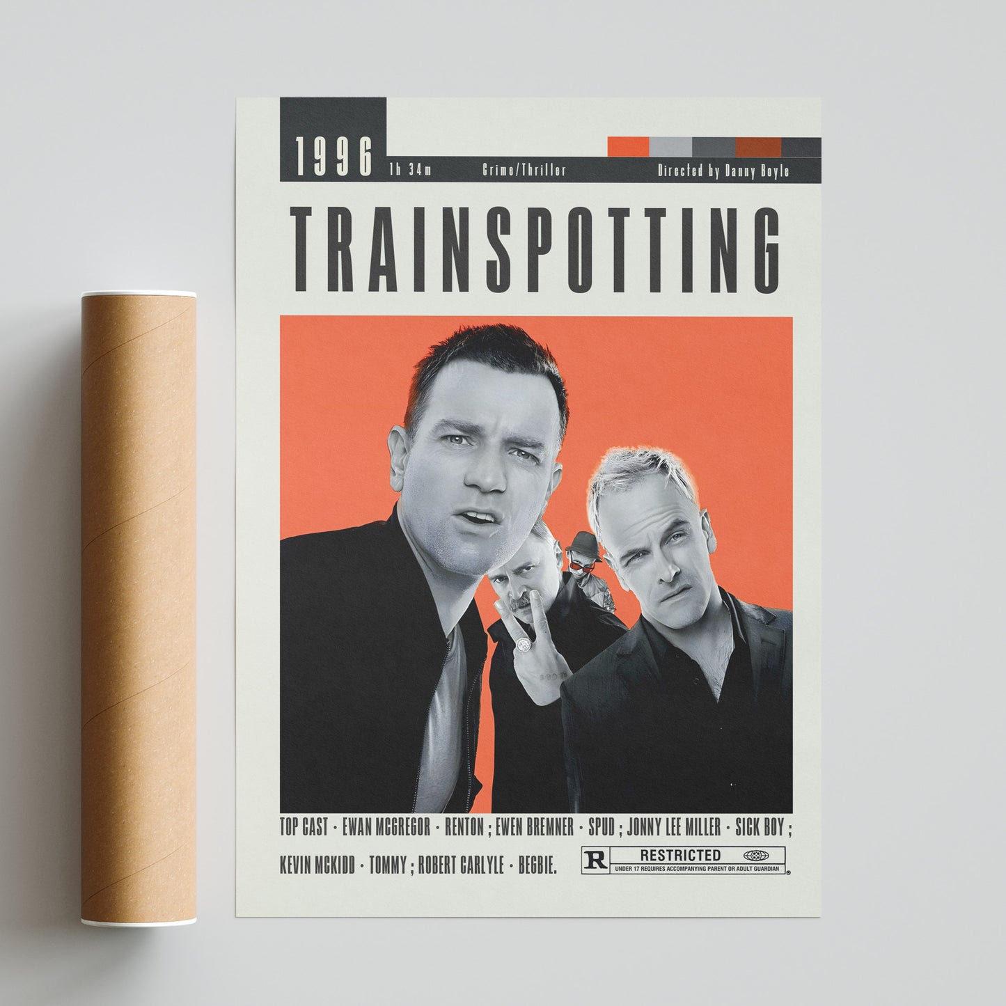 "Spruce up your wall with our Trainspotting Poster, showcasing unique handmade illustrations of your favorite Danny Boyle movie. With the best selection of movie posters and prints, it's the perfect gift for any film buff. Get yours now!"