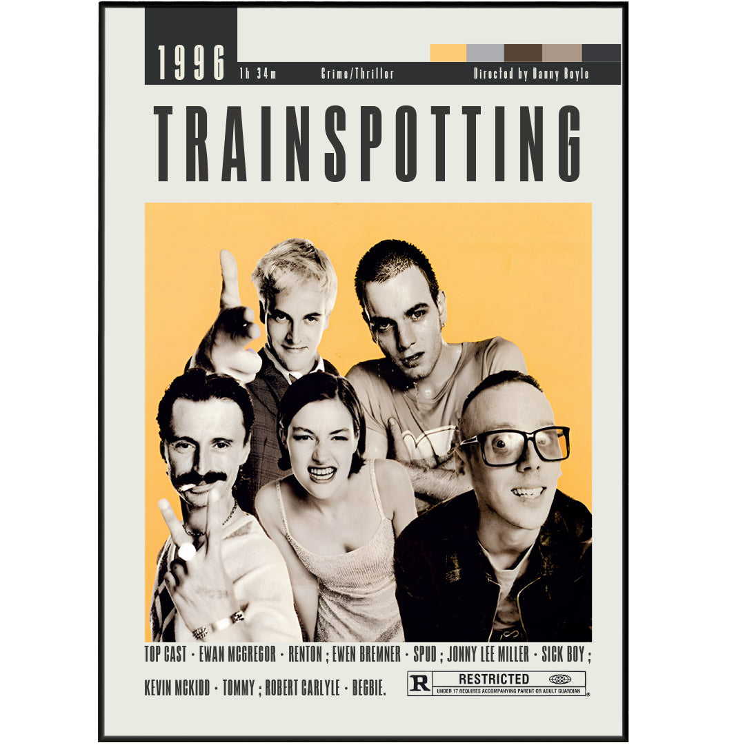 Revisit the iconic cult classic "Trainspotting" with this handmade poster illustration. Perfect for movie buffs and fans of director Danny Boyle, this UK poster selection also makes for a unique and quirky gift. Add some movie art to your space with the best selection of movie posters available.