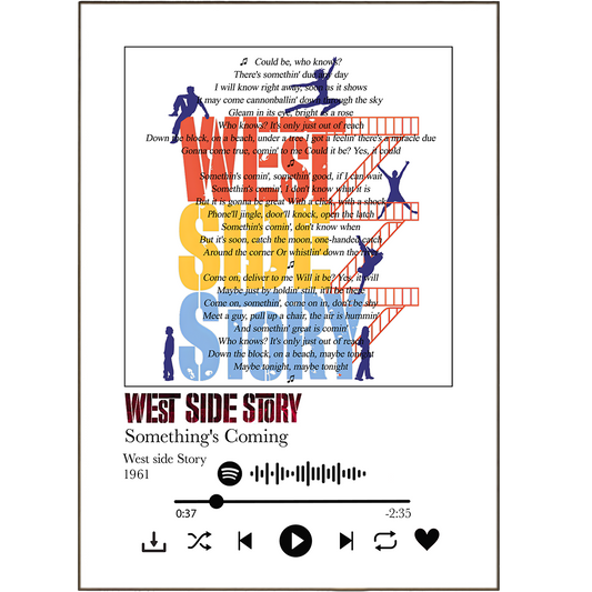 ‎Treat your walls to the ultimate in groovy style with West Side Story's Something's Coming Prints! From original artwork to free song lyrics, you can find 100s of totally unique designs to perfectly match your place. Whether you're feeling Spotify vibes or looking for personalized lyrics, these creative prints have got you covered! It's time to get soulful and add some music lyric flavor to your space!
