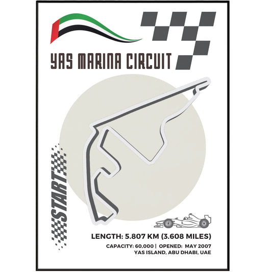 Become an expert on Formula One with our Yas Marina Circuit F1 posters. Printed on age-resistant, premium matte paper in the UK, each poster features a detailed map and guide of the circuit's history, construction, location, and iconic moments. Perfect for any racing fan's wall.