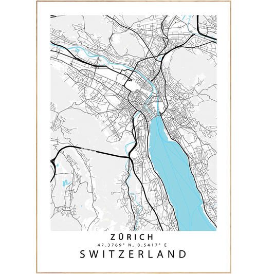 Make your walls come alive with this beautiful Zürich Street Map Poster! Featuring custom map art prints with Scandinavian design, this stylish poster will add a touch of chic sophistication to any room (and who knows, maybe even make you a bit of a geography whiz). So don't get lost trying to find a great way to decorate - you've already found it!