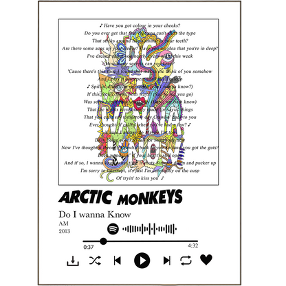 Deck out your walls with the ultimate jam sesh accessory – the Arctic Monkeys - Do I Wanna Know Print. These personalizable song lyric prints feature all your favorite chart-topping tunes and turn any space into a real rock ‘n’ roll escape! Don't "sit and wonder" - check out these lyric prints now!