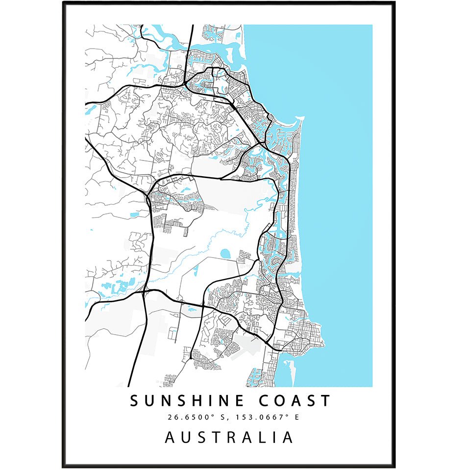 Sunshine Coast City Maps Posters | Travel to Australia Posters for Wall ...