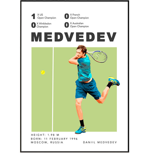 Add to your sports memorabilia collection with Daniil Medvedev Tennis Posters. These wall art pieces feature classic grand slam tournament prints and minimalist tennis court designs. Choose from 5 sizes to fit any decor style. Print at home for convenient display.