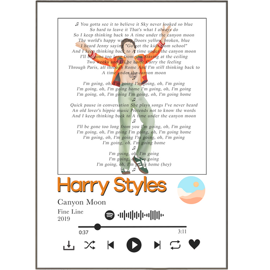 Add a personal touch to your home with these unique Harry Styles Grand Canyon lyrics prints! Make decorating your space even more meaningful with customised song lyric gifts featuring your fave tunes...you can now literally hang your heart on the wall and show off your music taste with clear, bold prints framed in a stylish picture frame. Soaring (lyric)s!