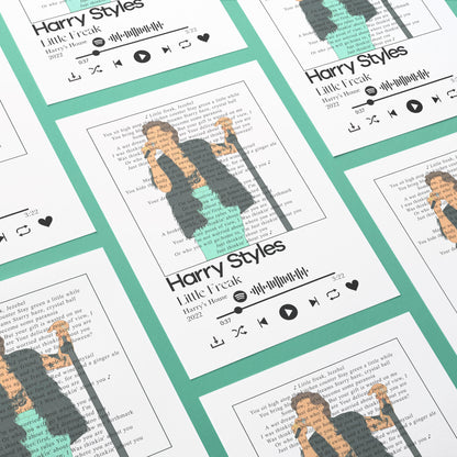 Enliven your home or office walls with Harry Styles' peppy lyric prints, featuring your favourite Spotify songs! With this fun personalised twist, you can add a unique flair and spunk to your space - it's like having your own little jam session!