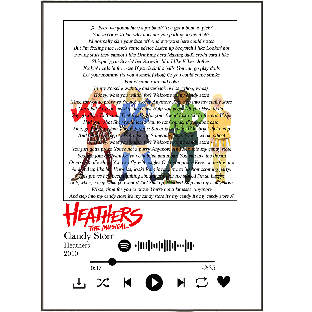 Heathers Candy Store The Musical Song Lyrics Modern Wall Art