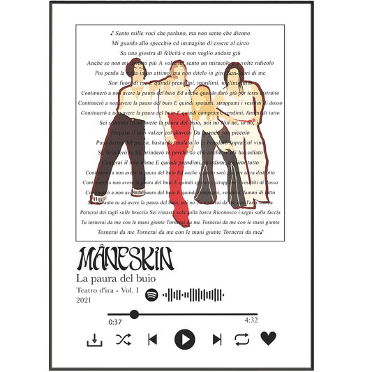 Show off your love for måneskin with these unique, lyric prints! Featuring the same great styling of your favorite band posters, but with måneskin's iconic lyrics, this wall decor is sure to spark conversation (or sing-alongs!) wherever it lives. Perfect for the music aficionado who wants to make a truly rad statement. #dontloseyourfearofdarkness