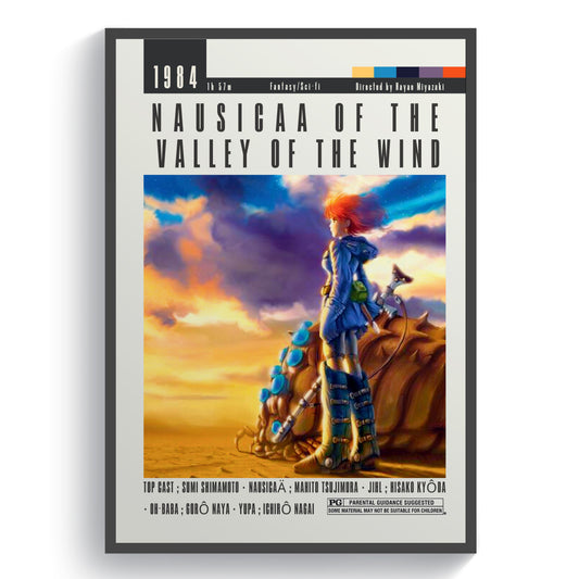 Elevate your home decor with these iconic Nausicaa of the Valley of the Wind movie posters. Featuring midcentury, retro designs, these prints are a tribute to the best movies of all time. Add a touch of Hollywood glamour to your space with these minimal yet striking wall hangings.