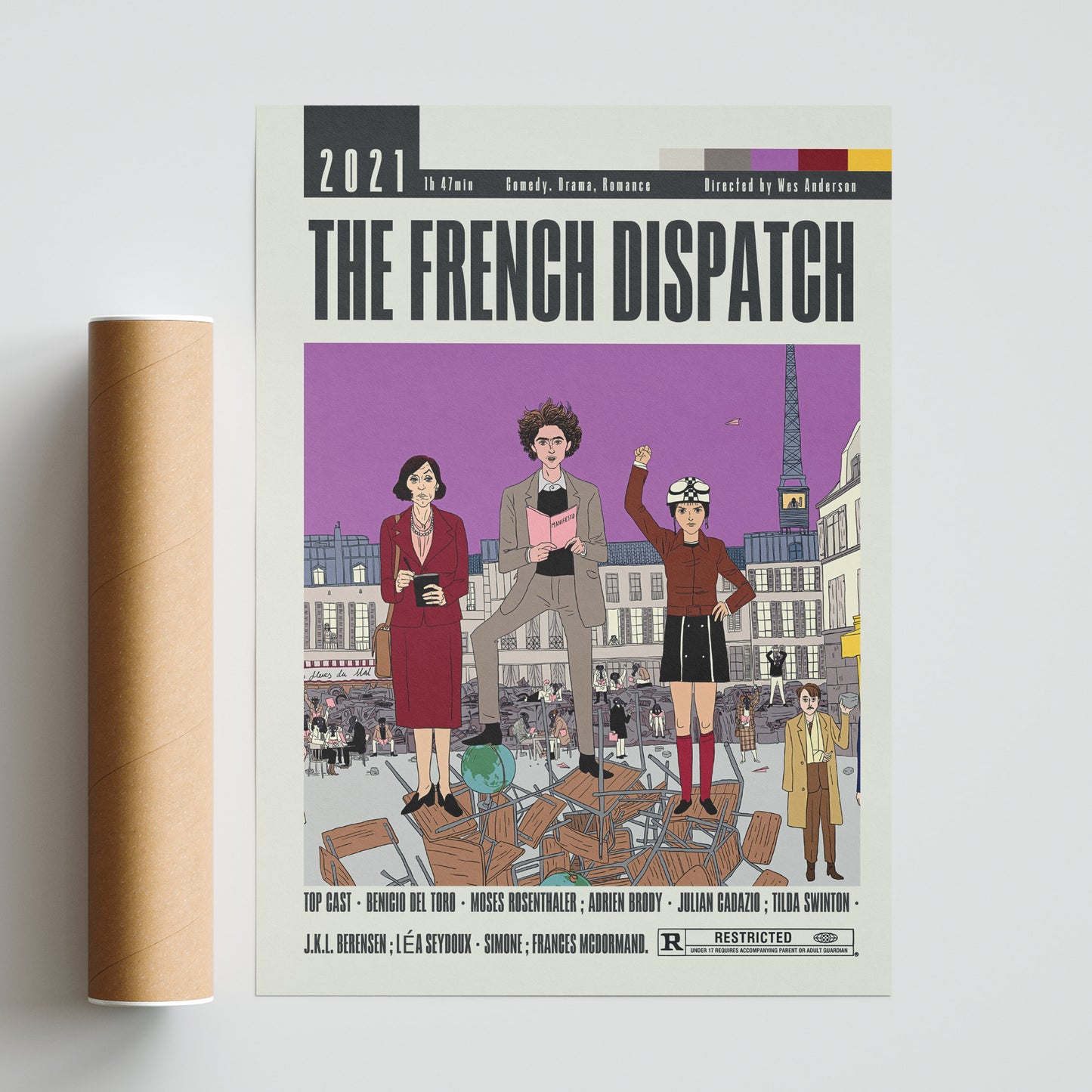 Immerse yourself in the whimsical world of Wes Anderson with The French Dispatch Poster. This collection of original movie posters features vintage-inspired art prints that are sure to elevate your wall decor. With unframed options available, you can customize your own minimalist movie poster and add a touch of cinematic charm to any room. Shop now for the perfect addition to your movie art collection.
