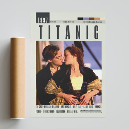"Set sail with the best movies of all time in your midcentury modern home! This retro movie poster for James Cameron's Titanic is the perfect addition to your movie wall decor. With a minimalist design and quirky midcentury style, this print is a must-have for any Hollywood movie lover. Ahoy there!"