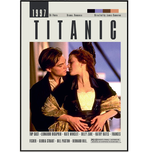 "Bring iconic Hollywood style to your home with the Titanic Poster. This retro movie art features a minimal design and captures the best of midcentury cinema. A must-have for any movie fan or midcentury modern enthusiast. Upgrade your wall decor game with this unique and quirky piece!"