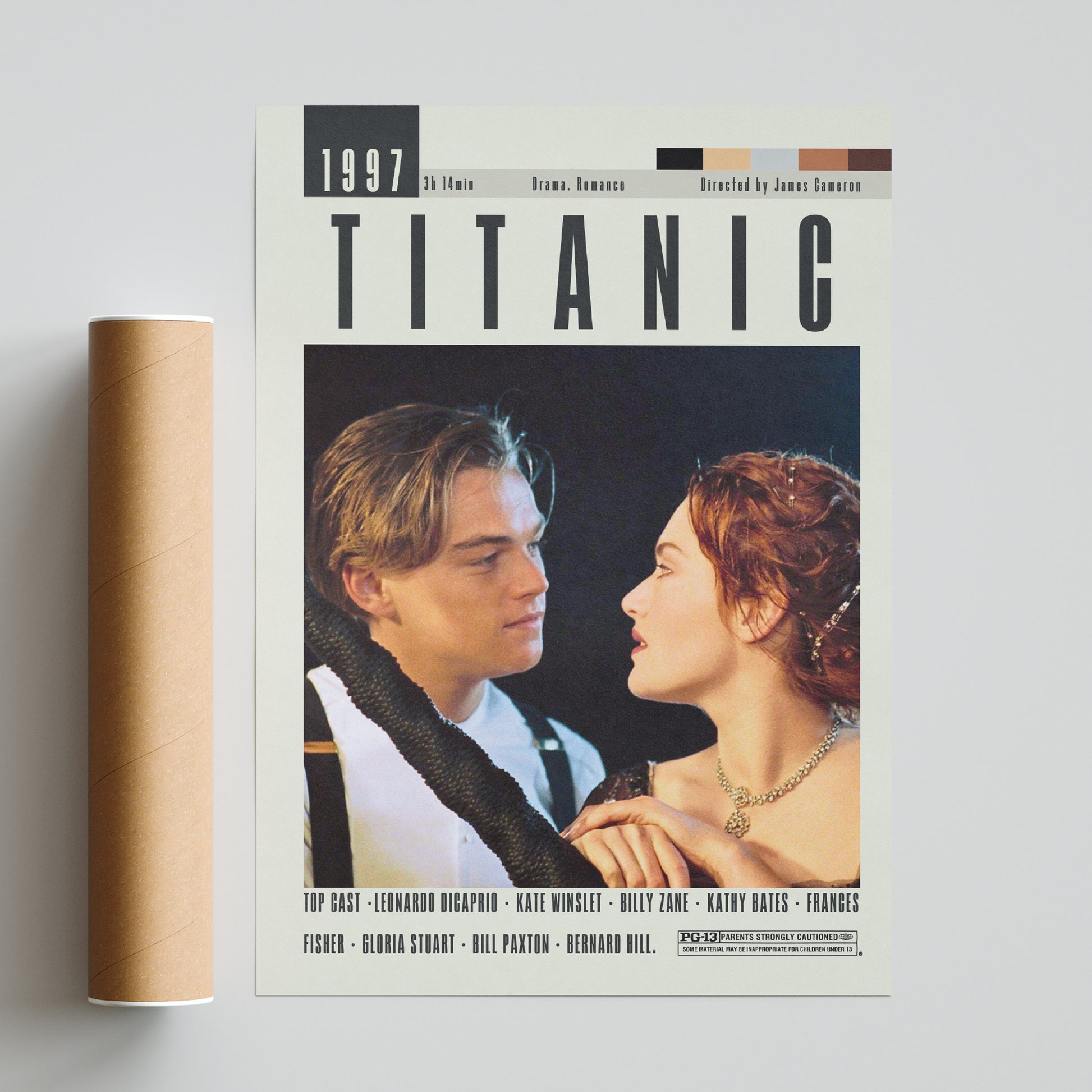 Add a touch of retro Hollywood to your home with this James Cameron movie poster. Featuring the iconic film Titanic, this midcentury style print is a must-have for any cinema lover. With its minimal design and unique charm, it's the perfect addition to your midcentury modern decor. Don't miss out on this best movie of all time!