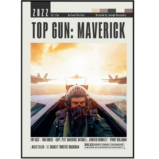 "Take your movie collection to new heights with this Top Gun: Maverick poster from Joseph Kosinski. Featuring original, large, and free movie posters in a vintage and minimalist style, this custom wall art print is a must-have for any film fan. Get yours now, because it's "Maverick" to miss out on this deal!"