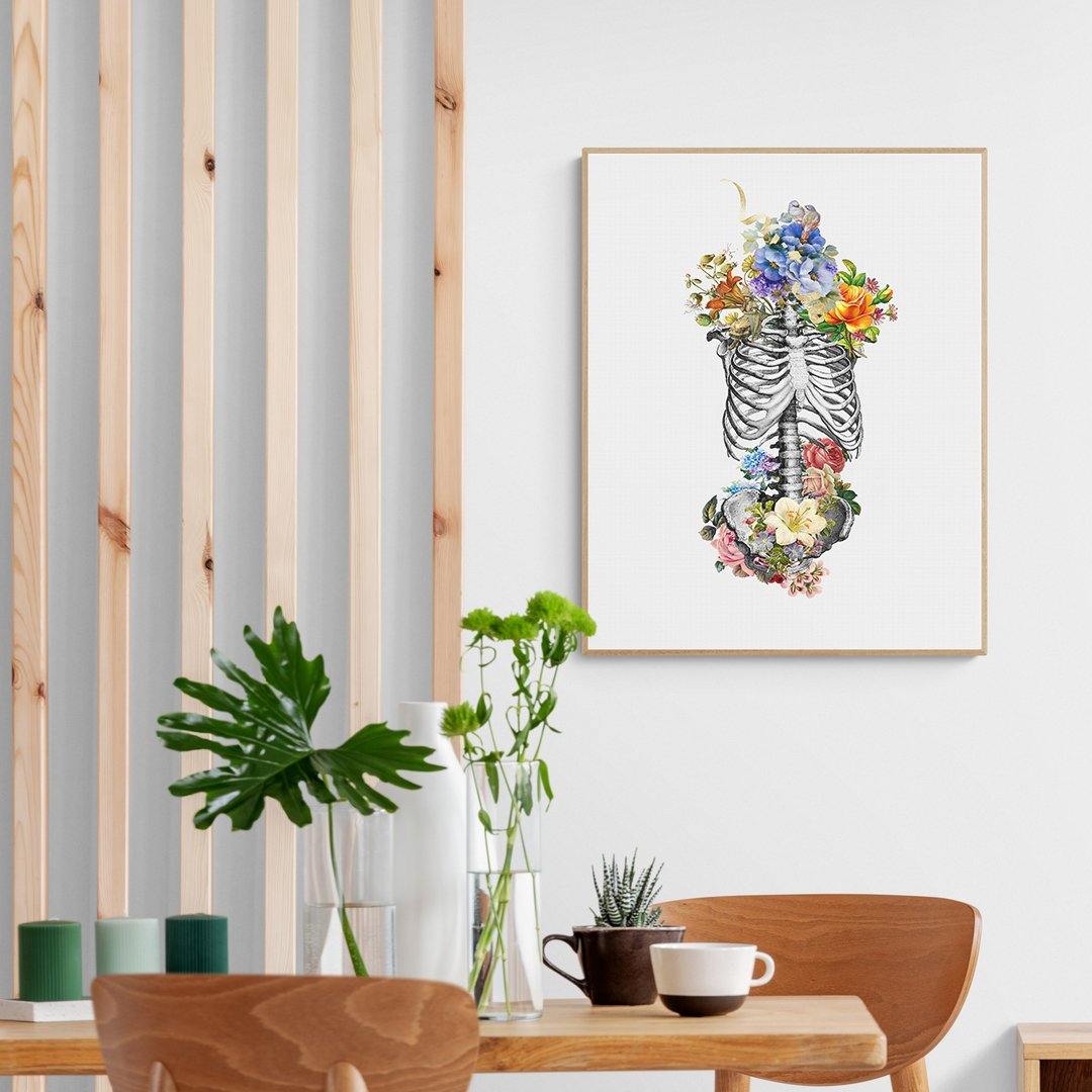 Anatomy Art Print Skeleton Flowers | Medical Wall Art Skull Print | Anatomical Heart Poster | Flower Art Print | Illustration Poster - 98types