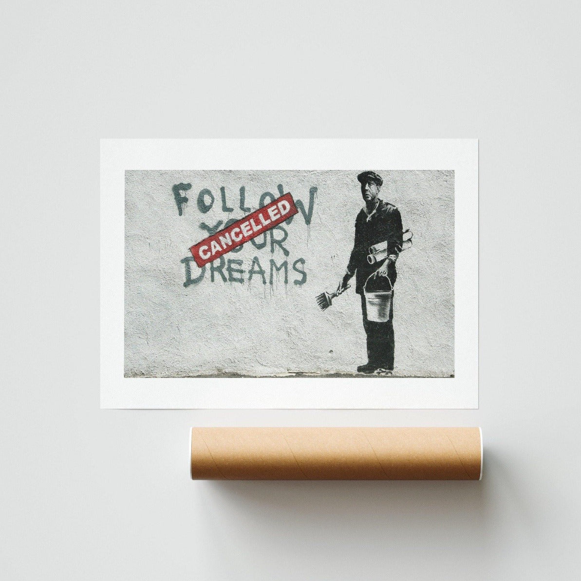 The perfect piece of street art for your home, office, or studio. This Follow Your Dreams Banksy piece will inspire you to pursue your passions. The vibrant colors and bold lines of this street art will add a touch of personality to any space. Whether you're a Banksy fan or just appreciate good street art, this piece is sure to add some life to your decor.- 98types