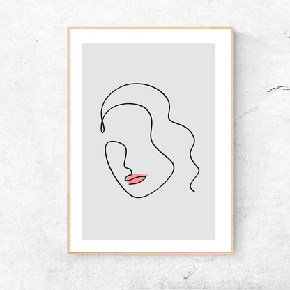 Woman Face Red Line Art Print | Contemporary Minimal Wall Decor | Scandi Design Style