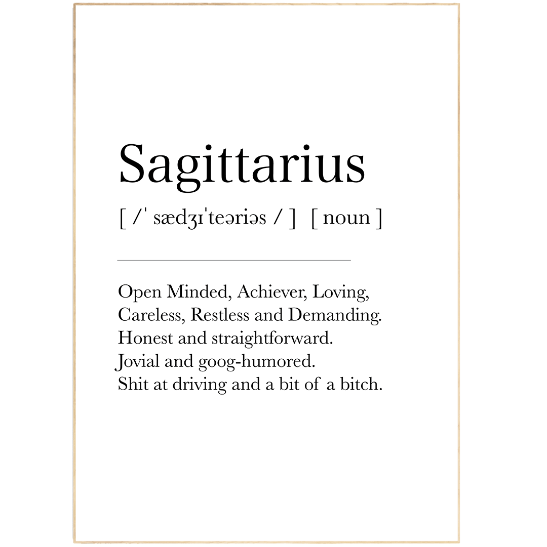 Sagittarius Definition Prints Wall Art, Star Sign Print, Zodiac Print, Sagittarius Birthday Present, Constellation Print, Zodiac Wall.