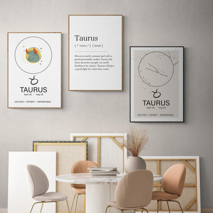 Taurus  Definition Prints Wall Art, Star Sign Print, Zodiac Print, Taurus  Birthday Present, Constellation Print, Zodiac Wall. ZODIAC SIGNS ART