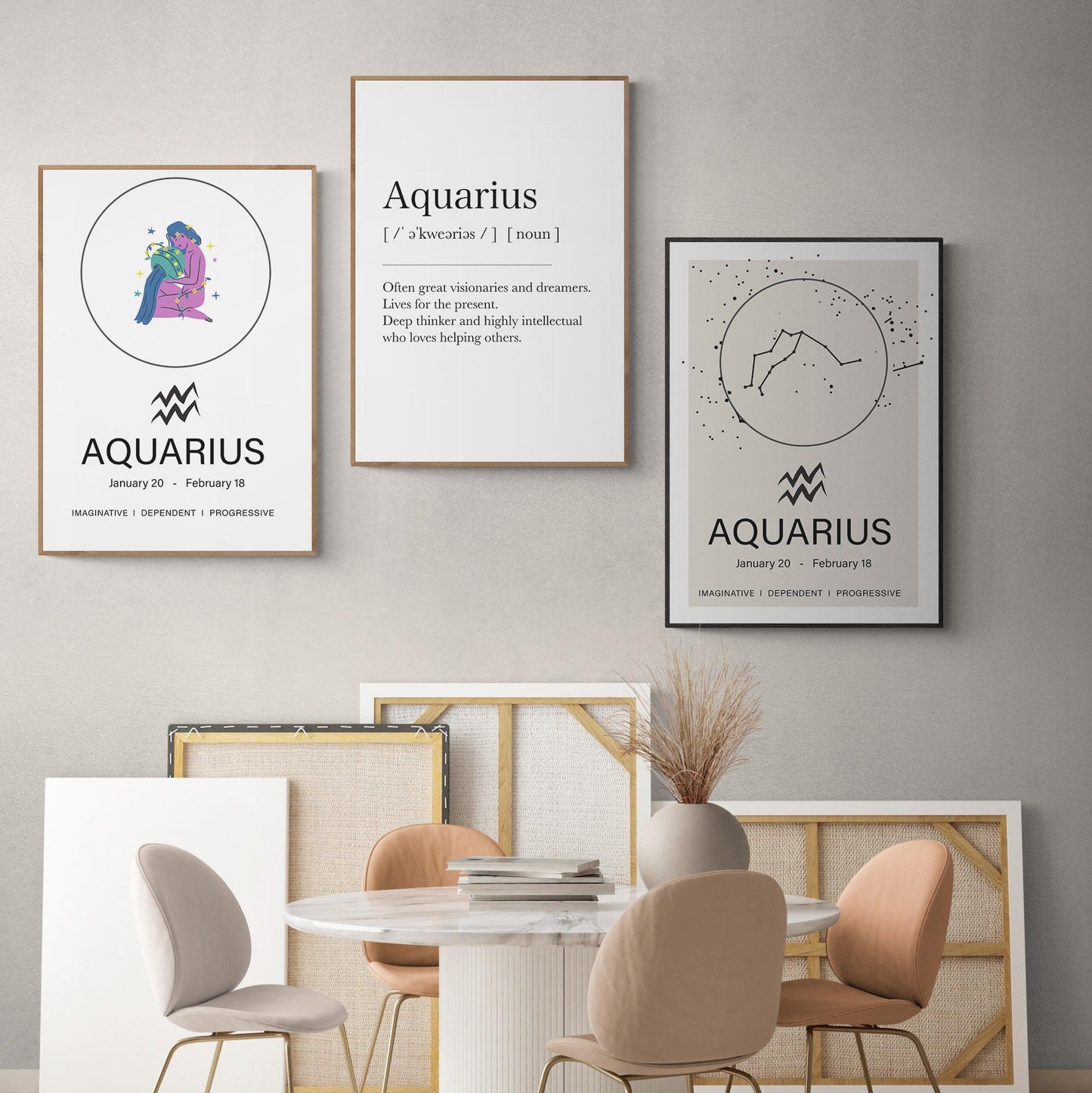 Aquarius Definition Prints Wall Art, Star Sign Print, Zodiac Print, Aquarius Birthday Present, Constellation Print, Zodiac Wall