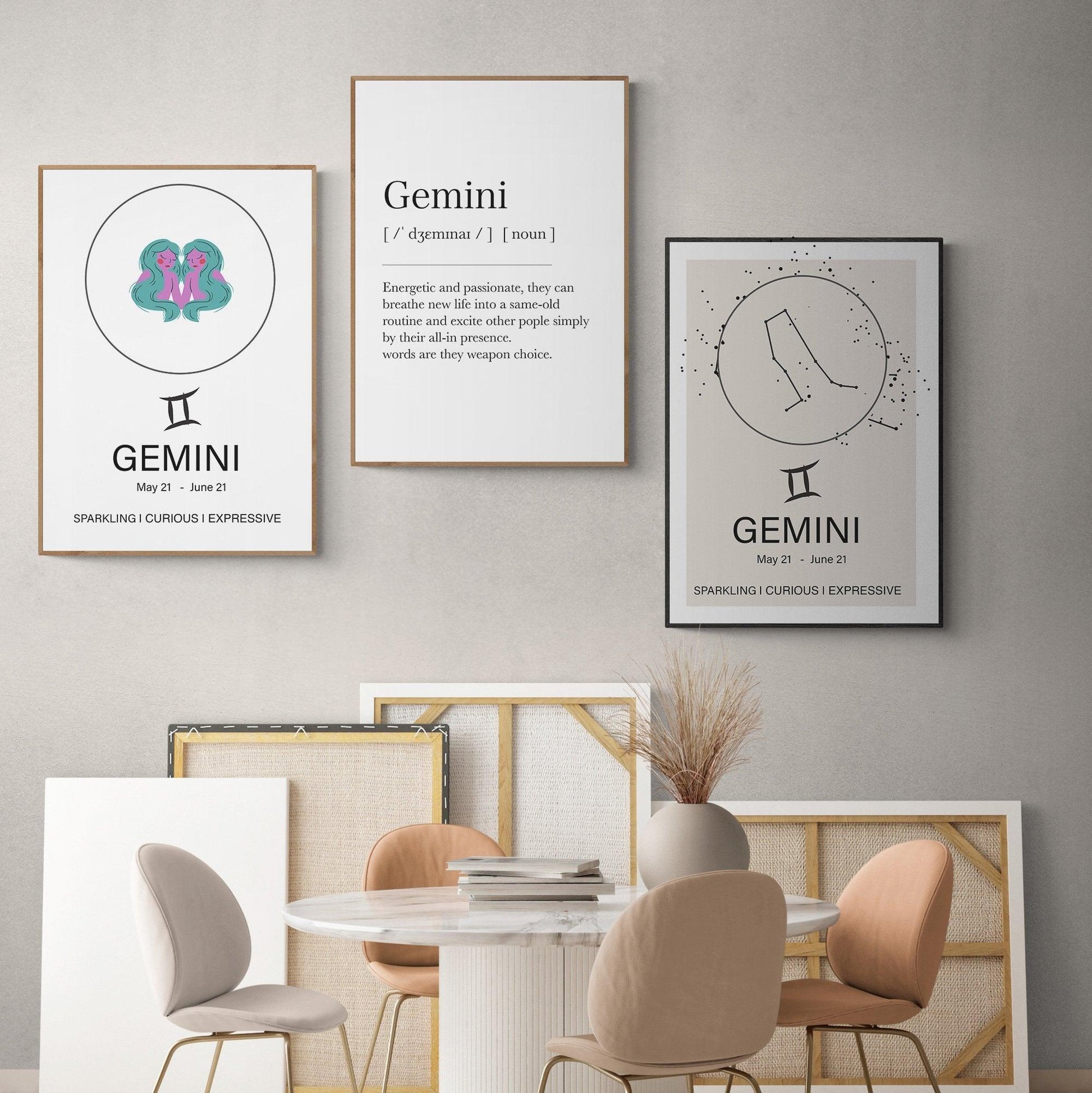 Gemini Definition Prints Wall Art, Star Sign Print, Zodiac Print, Gemini Birthday Present, Constellation Print, Zodiac Wall. ZODIAC SIGNS ART