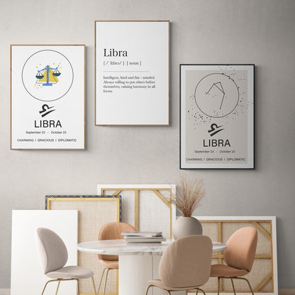 Libra Definition Prints Wall Art, Star Sign Print, Zodiac Print, Libra Birthday Present, Constellation Print, Zodiac Wall. ZODIAC SIGNS ART