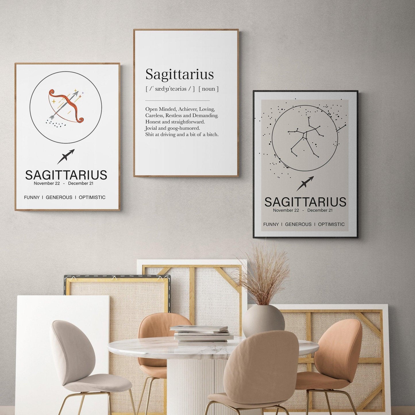 Sagittarius Definition Prints Wall Art, Star Sign Print, Zodiac Print, Sagittarius Birthday Present, Constellation Print, Zodiac Wall. ZODIAC SIGNS ART