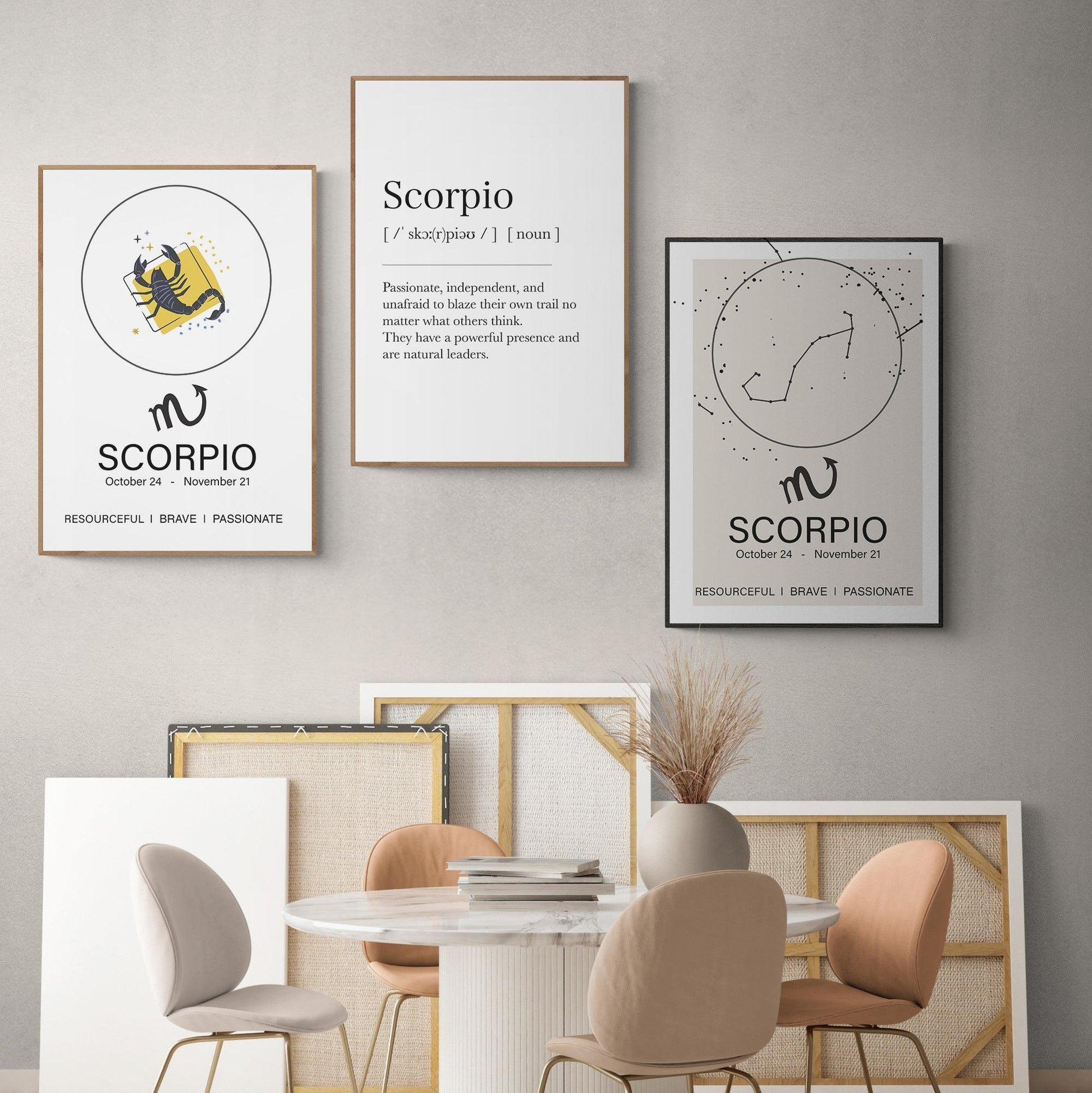 Scorpio Definition Prints Wall Art, Star Sign Print, Zodiac Print, Scorpio Birthday Present, Constellation Print, Zodiac Wall. ZODIAC SIGNS ART