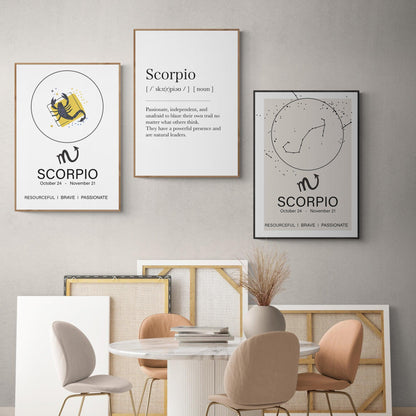 Scorpio Definition Prints Wall Art, Star Sign Print, Zodiac Print, Scorpio Birthday Present, Constellation Print, Zodiac Wall. ZODIAC SIGNS ART