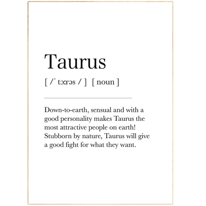 Taurus  Definition Prints Wall Art, Star Sign Print, Zodiac Print, Taurus  Birthday Present, Constellation Print, Zodiac Wall.