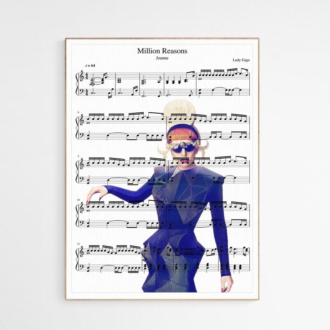 Lady Gaga - Million Reasons Song Print | Sheet Music Wall Art | Song Music Sheet Notes Print