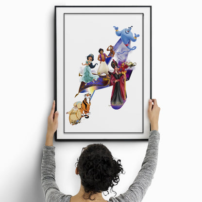 Bring all the iconic Disney heroes to your wall with this exquisitely printed Aladdin and Jasmine movie poster! Perfect for any Disney movie fan, these prints will make a splash on any wall and make a great feature in your room! Pick up this piece and other Disney World posters from the print on demand section and create the perfect mural for your walls! 98types of art prints