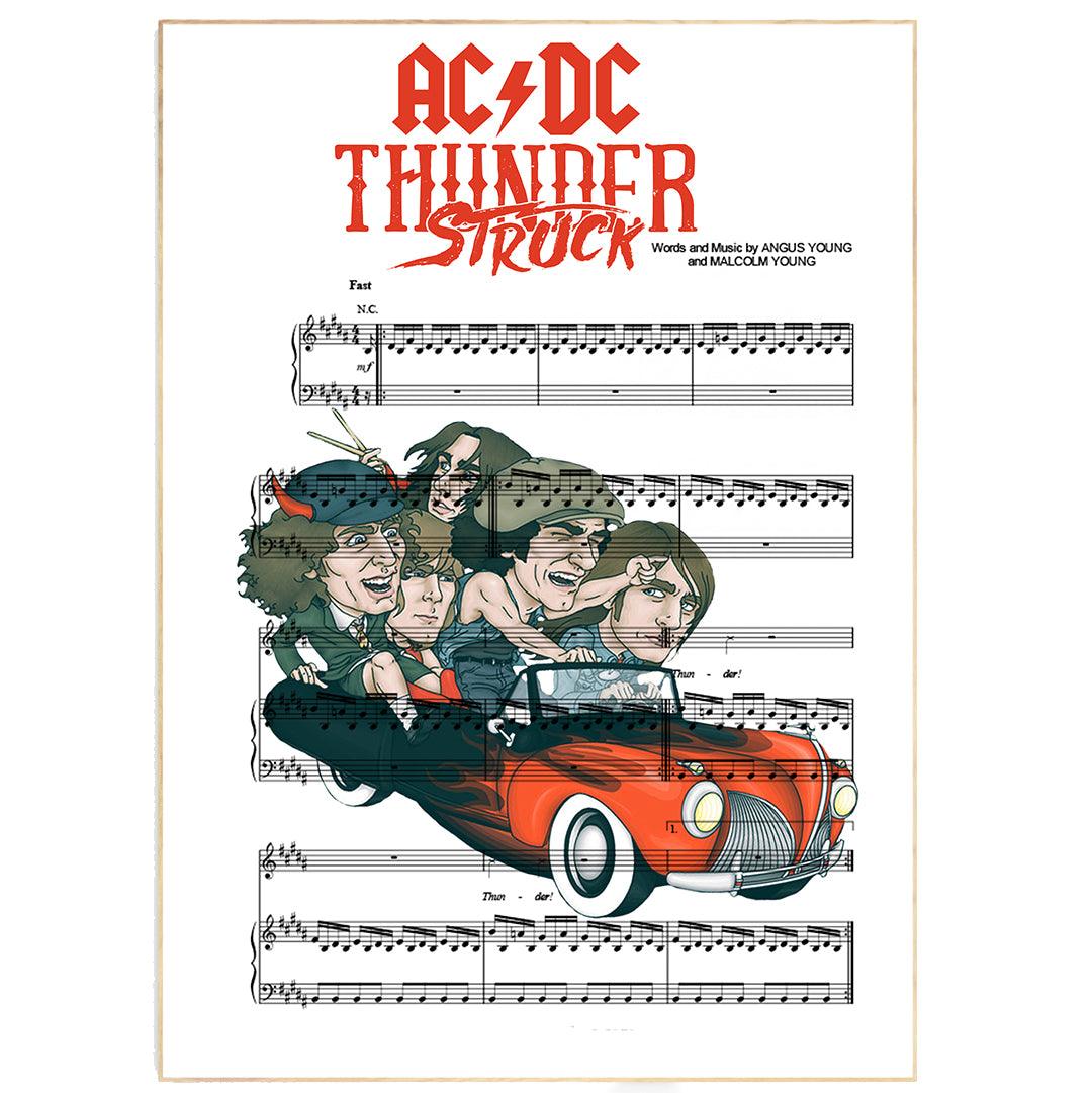AC/DC - Thunderstruck Print | Song Music Sheet Notes Print Everyone has a favorite song especially AC DC, and now you can show the score as printed staff. The personal favorite song sheet print shows the song chosen as the score. 