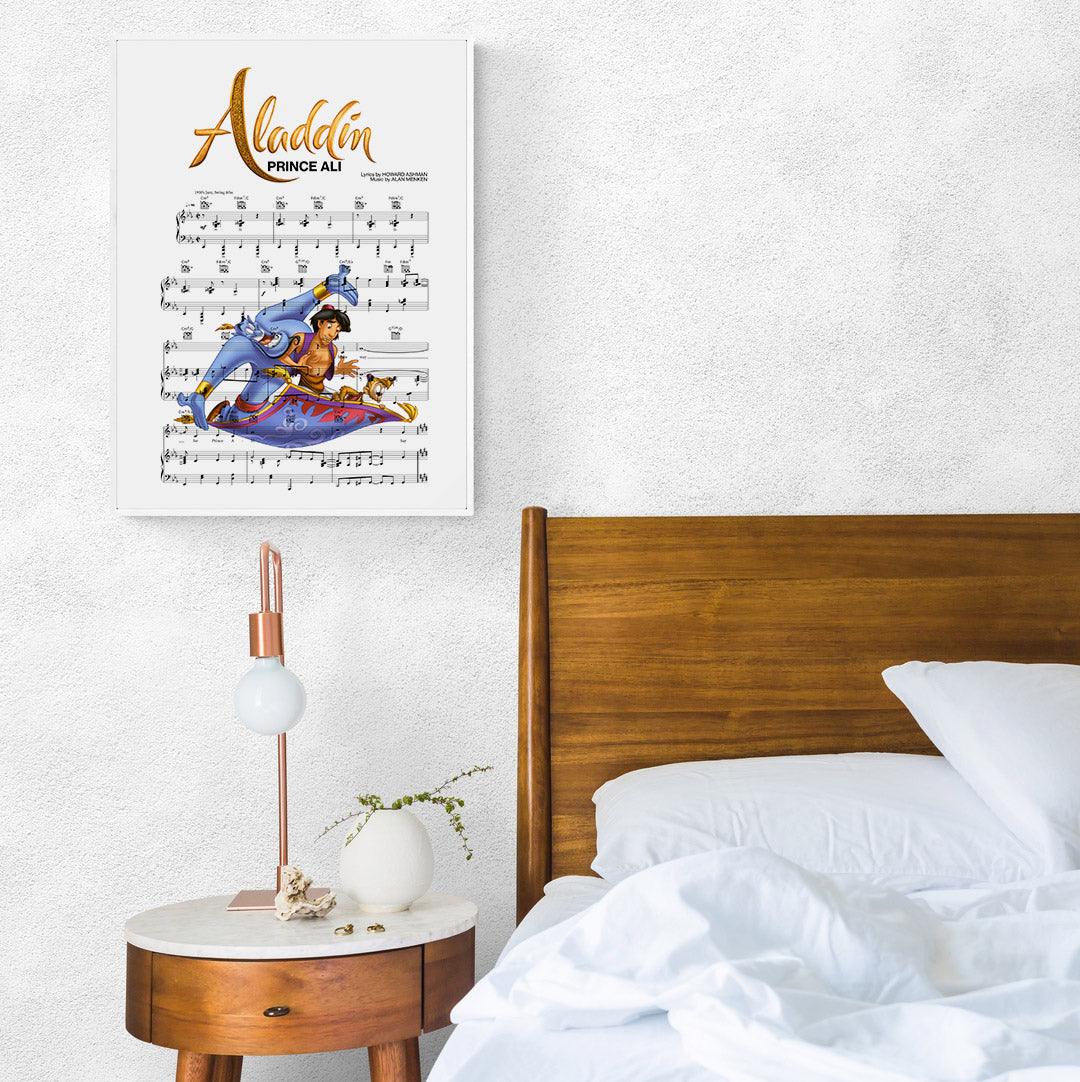 Proudly show off your love for Aladdin (and your taste in music!) with our Prince Ali print! Our wall art, framed gifts, and lyric prints will add a splash of fun, song lyrics, and charmingly unexpected style to any space. Whether it's for your own home or a special song lyric gift, our Aladdin-inspired prints will be the star of the show!