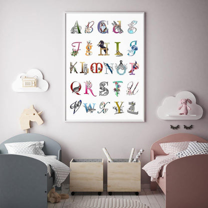 Animals Full Alphabet Poster | Letters A-Z Print | Fun Characters | Magic Wall Decor Nursery | Custom Original Name | Educational Poster | Variety Sizes - 98types