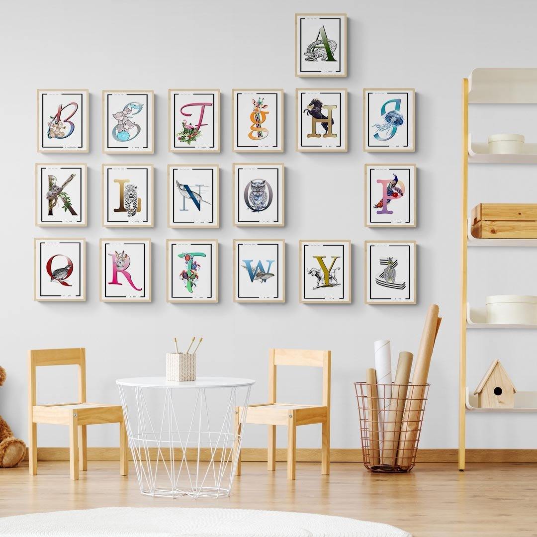 Fish Animal Alphabet Poster | Letter F Print | Fun Characters | Magic Wall Decor Nursery | Custom Original Name | Educational Poster | Variety Sizes - 98types