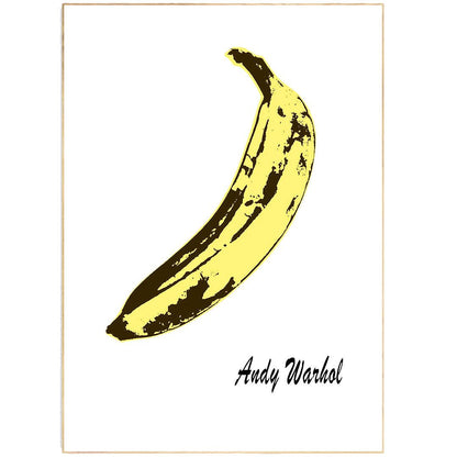 This vibrant, banana-themed print is the perfect addition to any space. The artwork is based on a famous photo of Andy Warhol and is a vibrant, street art-inspired take on the classic pop art style.