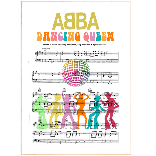 ABBA • Dancing Queen Song Lyric Print | Song Music Sheet Notes Print  Everyone has a favorite song and now you can show the score as printed staff. The personal favorite song sheet print shows the song chosen as the score.