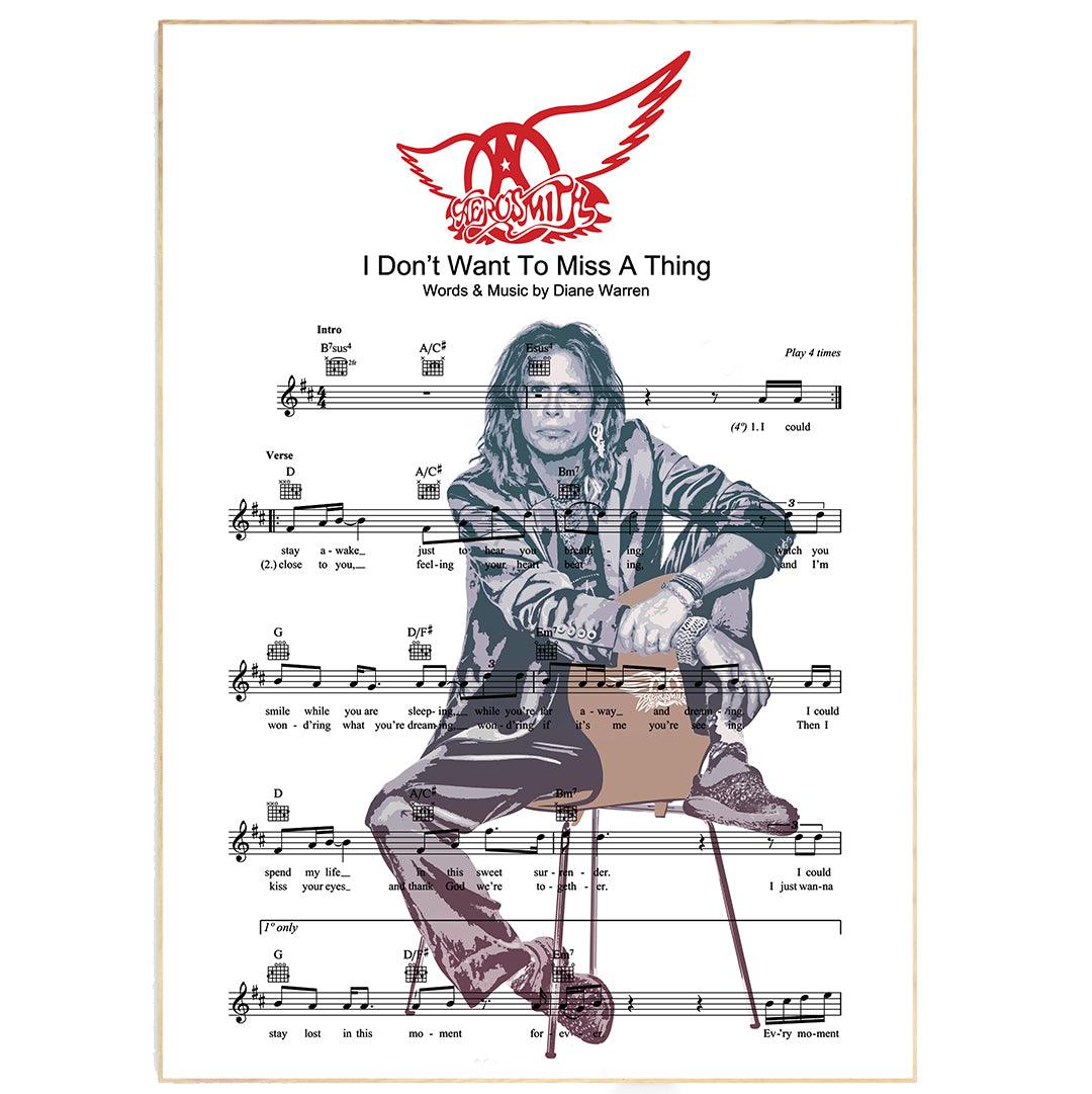 Aerosmith - I Don't Want to Miss a Thing Print | Song Music Sheet Notes Print Everyone has a favorite song especially Aerosmith, and now you can show the score as printed staff. The personal favorite song sheet print shows the song chosen as the score