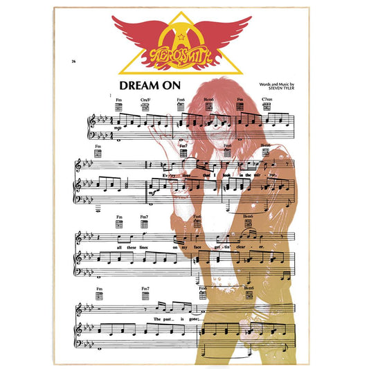 Aerosmith - dream on Print | Song Music Sheet Notes Print Everyone has a favorite song especially Aerosmith Poster, and now you can show the score as printed staff. The personal favorite song sheet print shows the song chosen as the score. 