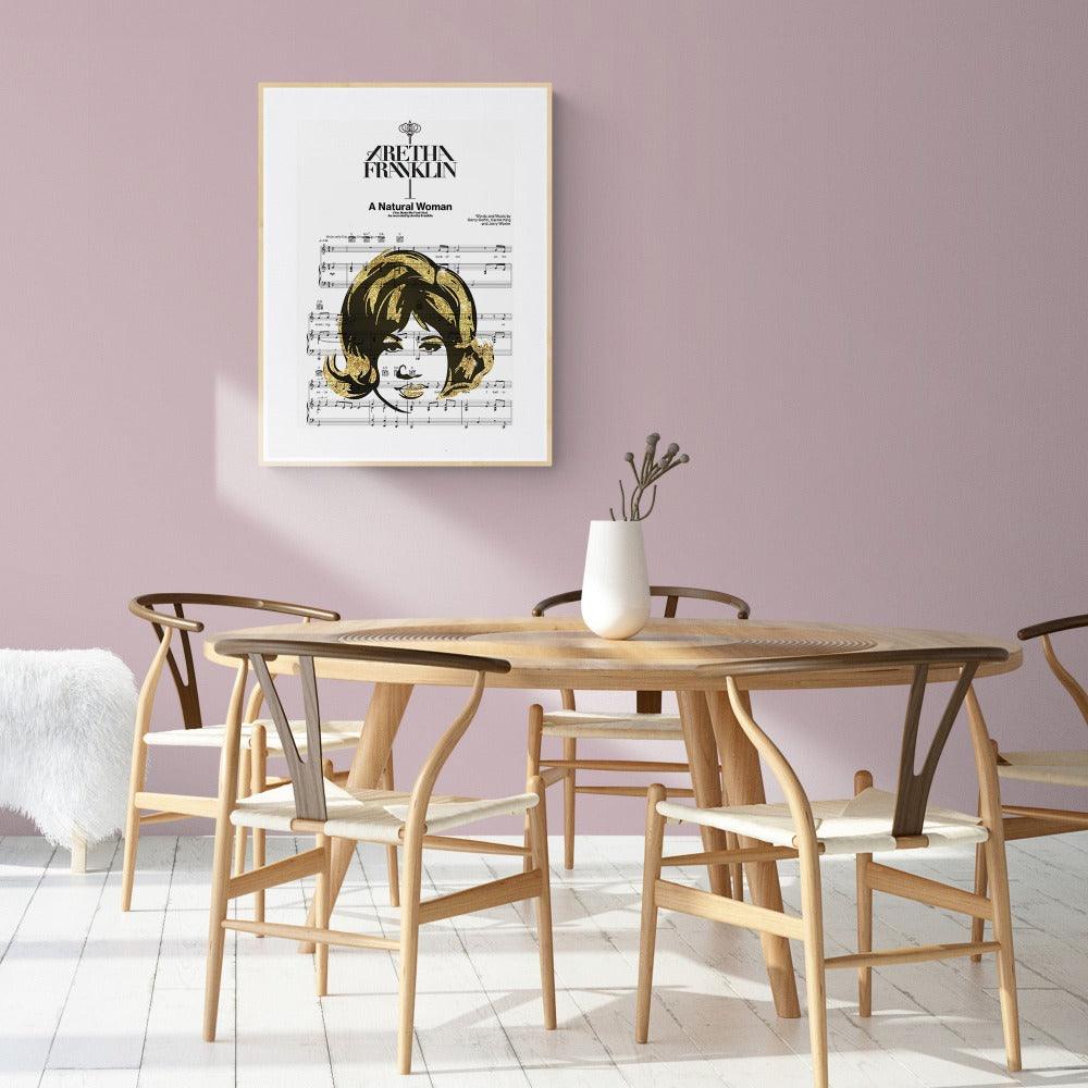 Whether you’re an Aretha Franklin fan or have been cherishing her music for years, this Natural Woman poster is the perfect way to show your appreciation of one of the greatest icons of our time. This contemporary art print blends bold colors, tasteful typography and lyrics from one of Aretha's most beloved tracks. It’s a great accent piece to any room and sure to inspire you or your visitors every time they see it. Make it part of your home today and honor the icon forever.