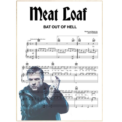 BAT OUT OF HELL - Bat out hell | Song Music Sheet Notes Print  Everyone has a favorite Song lyric prints and BAT OUT OF HELL now you can show the score as printed staff. The personal favorite song lyrics art shows the song chosen as the score.