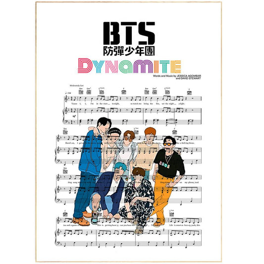 Hang this in your dorm, bedroom, or office to show your musical interests! This print is inspired by the Korean Pop band BTS and their song "Dynamite." This print would also make a great gift for any music lover!