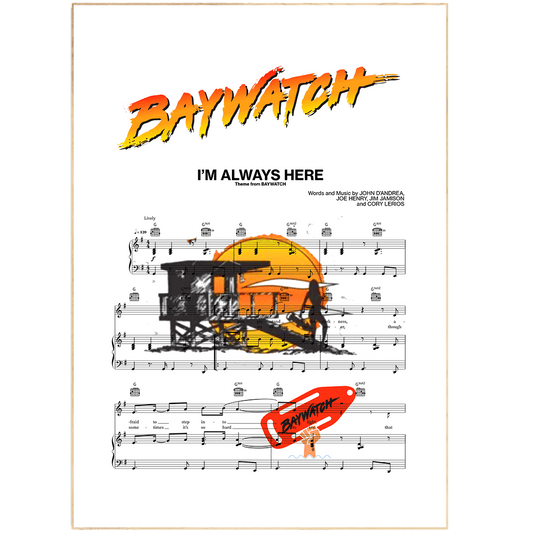 Get the party started with this unique Baywatch Main Theme Poster. The perfect way to express your love of music, this art print features the Baywatch main theme song lyrics against a vibrant background. This poster is ideal for any room in your home and can even serve as a thoughtful gift for that special someone who loves music. It's sure to be a conversation starter and will bring excitement and joy to any area of your home.