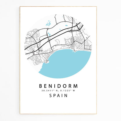 WE LOVE MAPS POSTERS ! This Beautiful Spanish City Benidorm StreetMap Art Print is a great way to add a striking Design to your Home. It would also make a Fantastic Gift for a Friend or Family Member.