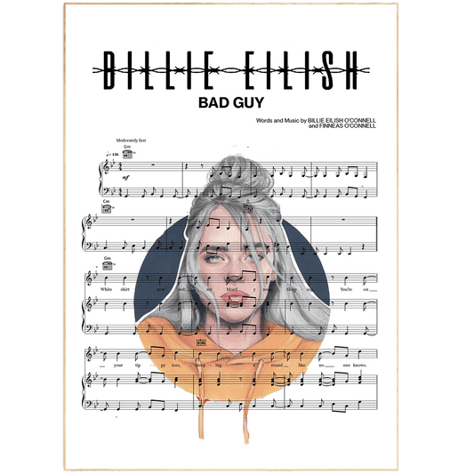 If you're looking for that one piece of music art that will really make a statement in your home, look no further. This beautiful poster of Billie Eilish's hit song "Bad guy" is the perfect addition to any music lover's decor. The perfect gift for a first dance, or for any music lover who appreciates beautiful art lyrics.