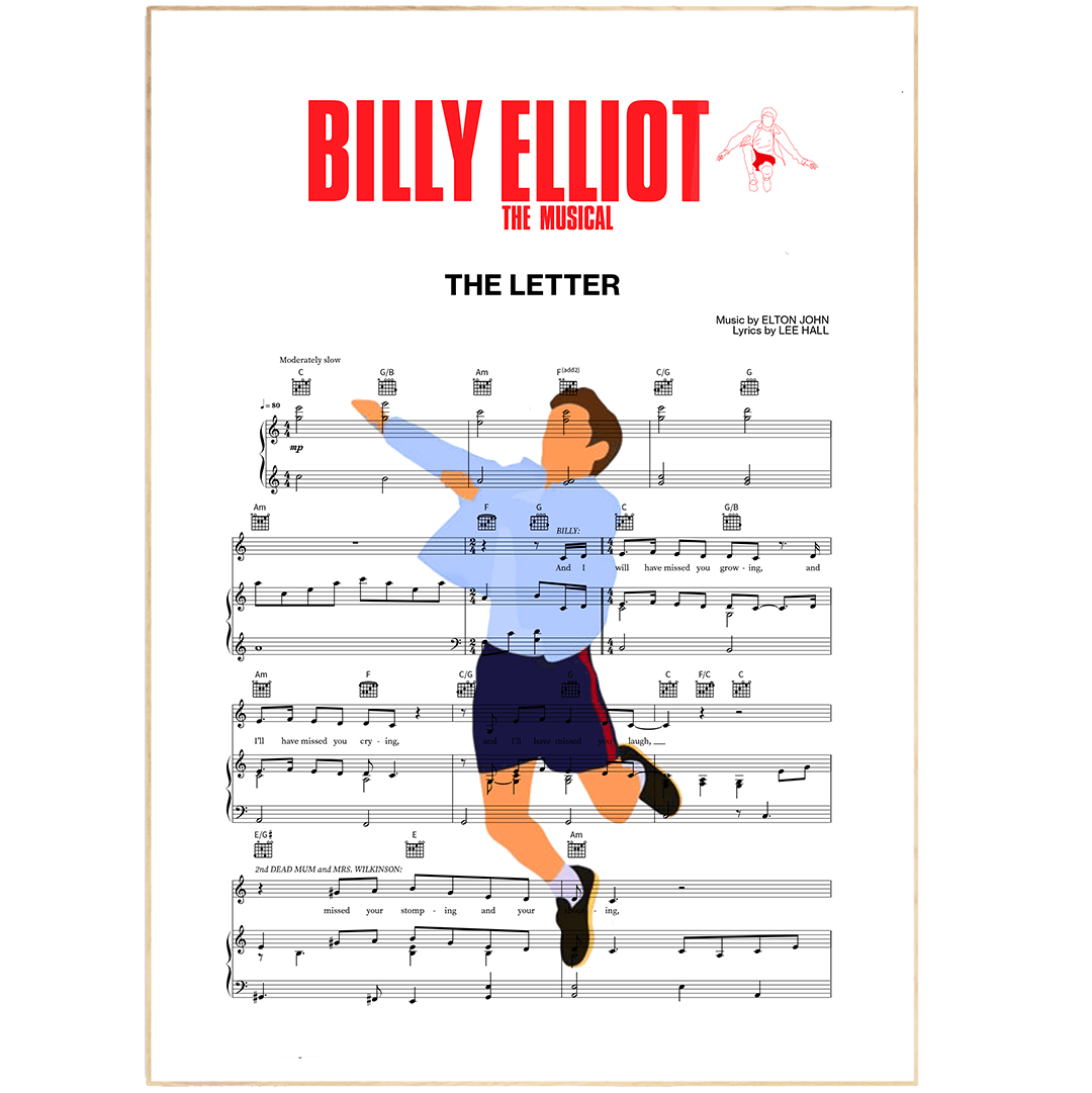 Billy Elliot movie poster wall art decor gift print Print Song Music Sheet Notes Print  Get your room rocking with this Billy Elliot THE LETTER Poster. With a design that perfectly captures the energy of the movie, this poster is sure to light up any room. Printed on high-quality paper, this poster is perfect for adding some extra style to your home.