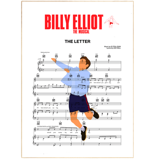 Billy Elliot movie poster wall art decor gift print Print Song Music Sheet Notes Print  Get your room rocking with this Billy Elliot THE LETTER Poster. With a design that perfectly captures the energy of the movie, this poster is sure to light up any room. Printed on high-quality paper, this poster is perfect for adding some extra style to your home.
